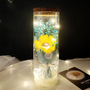 Dried Flowers Immortalized Flowers Sunflowers Roses Ornaments Red Preserved Rose In Glass Dome With Colorful LED Lights Valentines Day Gift