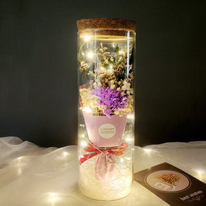 Dried Flowers Immortalized Flowers Sunflowers Roses Ornaments Red Preserved Rose In Glass Dome With Colorful LED Lights Valentines Day Gift