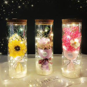 Dried Flowers Immortalized Flowers Sunflowers Roses Ornaments Red Preserved Rose In Glass Dome With Colorful LED Lights Valentines Day Gift