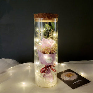 Dried Flowers Immortalized Flowers Sunflowers Roses Ornaments Red Preserved Rose In Glass Dome With Colorful LED Lights Valentines Day Gift