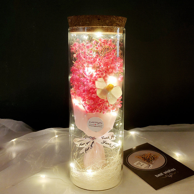 Dried Flowers Immortalized Flowers Sunflowers Roses Ornaments Red Preserved Rose In Glass Dome With Colorful LED Lights Valentines Day Gift
