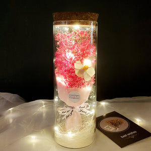Dried Flowers Immortalized Flowers Sunflowers Roses Ornaments Red Preserved Rose In Glass Dome With Colorful LED Lights Valentines Day Gift