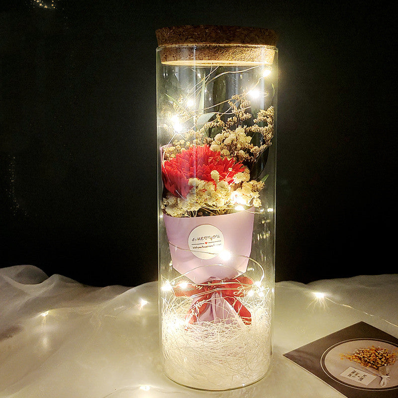 Dried Flowers Immortalized Flowers Sunflowers Roses Ornaments Red Preserved Rose In Glass Dome With Colorful LED Lights Valentines Day Gift