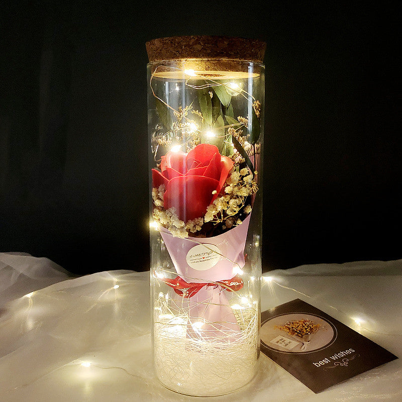 Dried Flowers Immortalized Flowers Sunflowers Roses Ornaments Red Preserved Rose In Glass Dome With Colorful LED Lights Valentines Day Gift