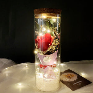Dried Flowers Immortalized Flowers Sunflowers Roses Ornaments Red Preserved Rose In Glass Dome With Colorful LED Lights Valentines Day Gift