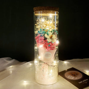 Dried Flowers Immortalized Flowers Sunflowers Roses Ornaments Red Preserved Rose In Glass Dome With Colorful LED Lights Valentines Day Gift
