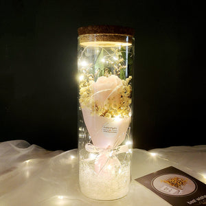 Dried Flowers Immortalized Flowers Sunflowers Roses Ornaments Red Preserved Rose In Glass Dome With Colorful LED Lights Valentines Day Gift