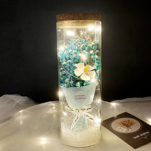 Dried Flowers Immortalized Flowers Sunflowers Roses Ornaments Red Preserved Rose In Glass Dome With Colorful LED Lights Valentines Day Gift