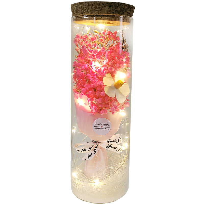 Dried Flowers Immortalized Flowers Sunflowers Roses Ornaments Red Preserved Rose In Glass Dome With Colorful LED Lights Valentines Day Gift