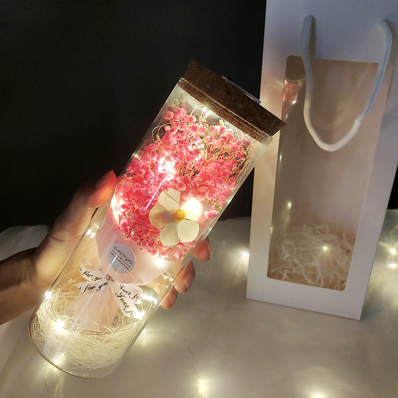 Dried Flowers Immortalized Flowers Sunflowers Roses Ornaments Red Preserved Rose In Glass Dome With Colorful LED Lights Valentines Day Gift