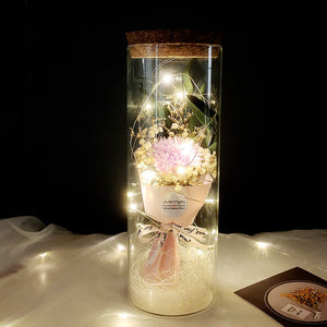 Dried Flowers Immortalized Flowers Sunflowers Roses Ornaments Red Preserved Rose In Glass Dome With Colorful LED Lights Valentines Day Gift
