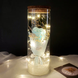 Dried Flowers Immortalized Flowers Sunflowers Roses Ornaments Red Preserved Rose In Glass Dome With Colorful LED Lights Valentines Day Gift